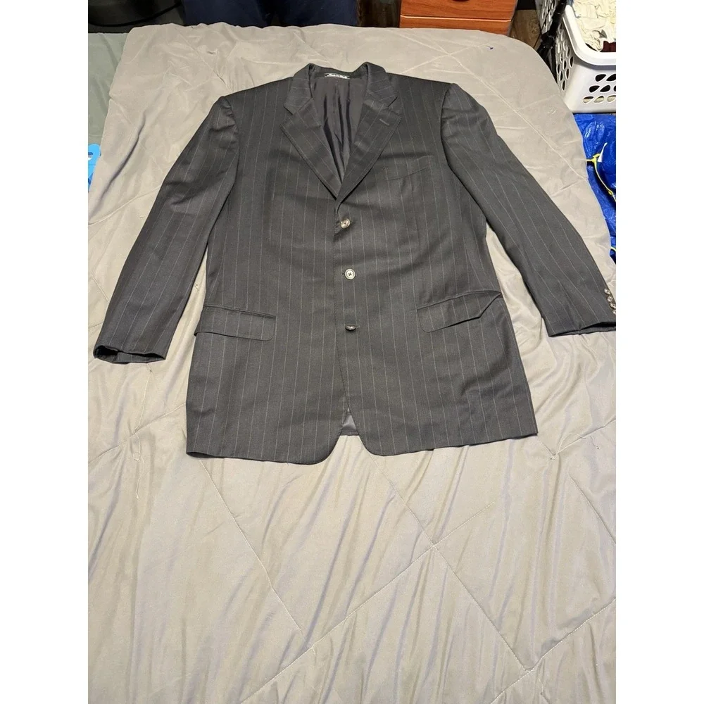 Ermenegildo Zegna Black Pinstripes Wool Blazer Made in Italy Size 56IT